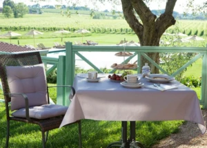 mit einer Etagere gedeckter Tisch im sommerlichen Garten